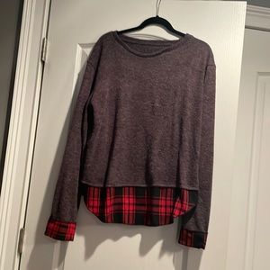 Grey and red plaid sweater